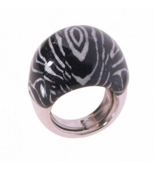 Silver ring enamel zebra