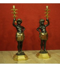 Pair of Venetian lacquered and gilded sculptures Moors candle holders