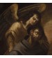 Antique Spanish religious painting St. Francis with angel from 17th century
